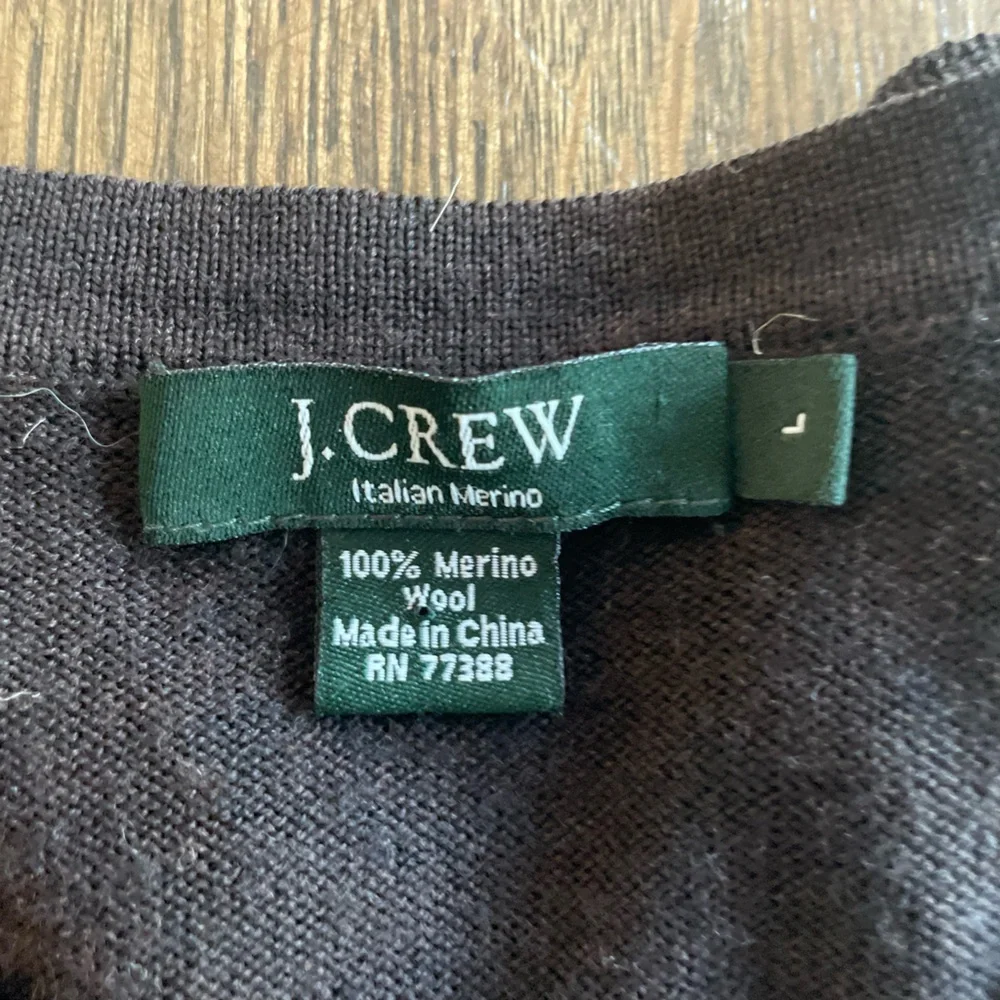 J Crew Brown V-Neck Sweater Merino Wool Classic Preppy - Large